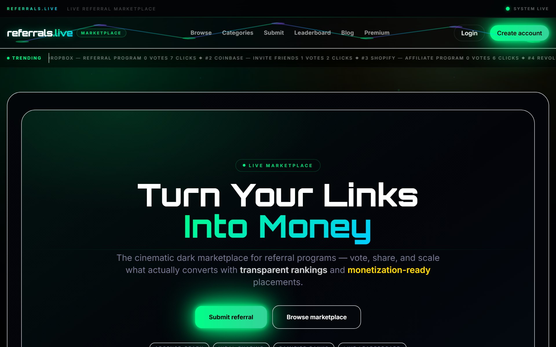 Referrals.live website preview